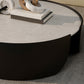 Luxurious Metal Drum Coffee Table Round Stone Top Cocktail Table