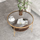 Glass Top 4 Legs Coffee Table Modern Round Cocktail Table in Black/Gold 24"L x 24"W x 18"H Gold Walnut Clearhalo 'Coffee & Accent Tables' 'Coffee Tables' 'coffee_tables' 'furn' 'furn_coffee_tables' 'Furniture' 'Living Room Furniture' 6218075