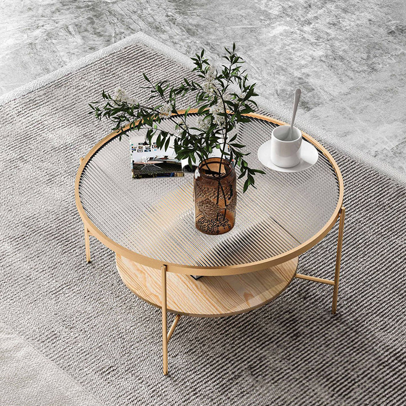 Glass Top 4 Legs Coffee Table Modern Round Cocktail Table in Black/Gold Gold Natural Clearhalo 'Coffee & Accent Tables' 'Coffee Tables' 'coffee_tables' 'furn' 'furn_coffee_tables' 'Furniture' 'Living Room Furniture' 6218076