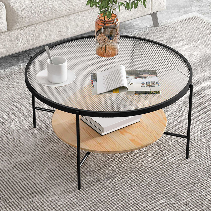 Glass Top 4 Legs Coffee Table Modern Round Cocktail Table in Black/Gold Black Natural Clearhalo 'Coffee & Accent Tables' 'Coffee Tables' 'coffee_tables' 'furn' 'furn_coffee_tables' 'Furniture' 'Living Room Furniture' 6218077