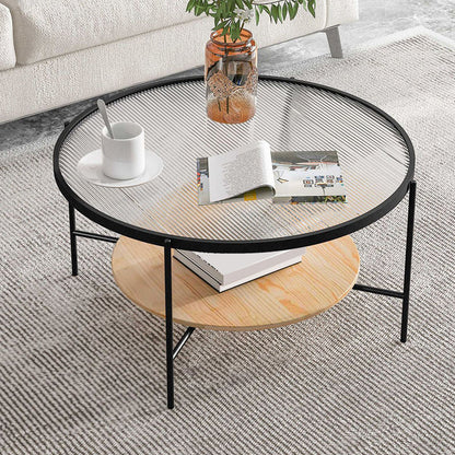 Glass Top 4 Legs Coffee Table Modern Round Cocktail Table in Black/Gold Black Natural Clearhalo 'Coffee & Accent Tables' 'Coffee Tables' 'coffee_tables' 'furn' 'furn_coffee_tables' 'Furniture' 'Living Room Furniture' 6218077