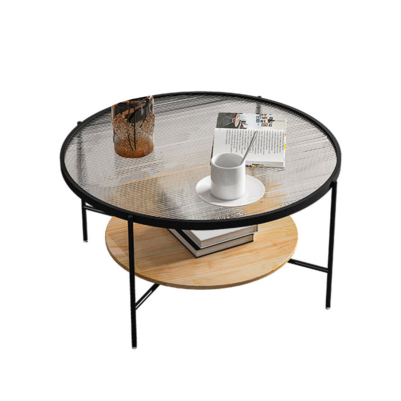 Glass Top 4 Legs Coffee Table Modern Round Cocktail Table in Black/Gold Clearhalo 'Coffee & Accent Tables' 'Coffee Tables' 'coffee_tables' 'furn' 'furn_coffee_tables' 'Furniture' 'Living Room Furniture' 6218078
