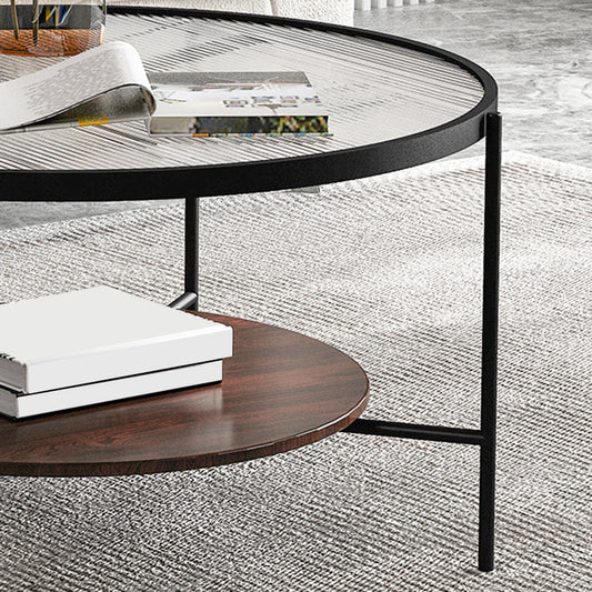 Glass Top 4 Legs Coffee Table Modern Round Cocktail Table in Black/Gold Clearhalo 'Coffee & Accent Tables' 'Coffee Tables' 'coffee_tables' 'furn' 'furn_coffee_tables' 'Furniture' 'Living Room Furniture' 6218082