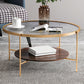 Glass Top 4 Legs Coffee Table Modern Round Cocktail Table in Black/Gold 31.5"L x 31.5"W x 17.7"H Gold Walnut Clearhalo 'Coffee & Accent Tables' 'Coffee Tables' 'coffee_tables' 'furn' 'furn_coffee_tables' 'Furniture' 'Living Room Furniture' 6218084