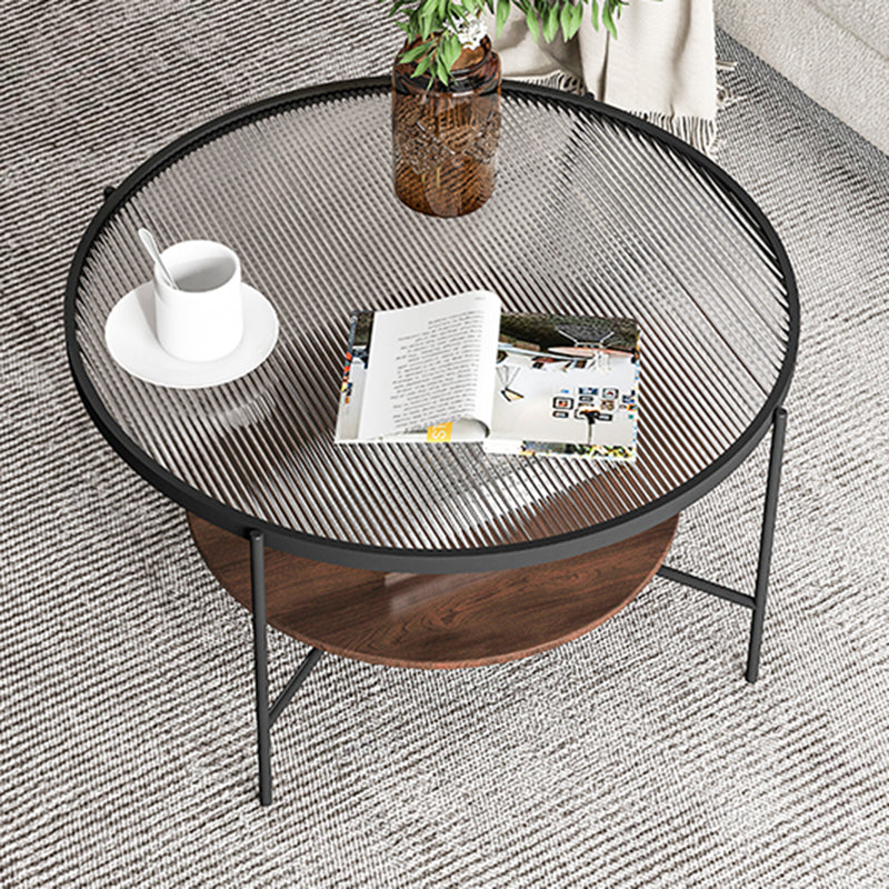 Glass Top 4 Legs Coffee Table Modern Round Cocktail Table in Black/Gold 31.5"L x 31.5"W x 17.7"H Black Walnut Clearhalo 'Coffee & Accent Tables' 'Coffee Tables' 'coffee_tables' 'furn' 'furn_coffee_tables' 'Furniture' 'Living Room Furniture' 6218085