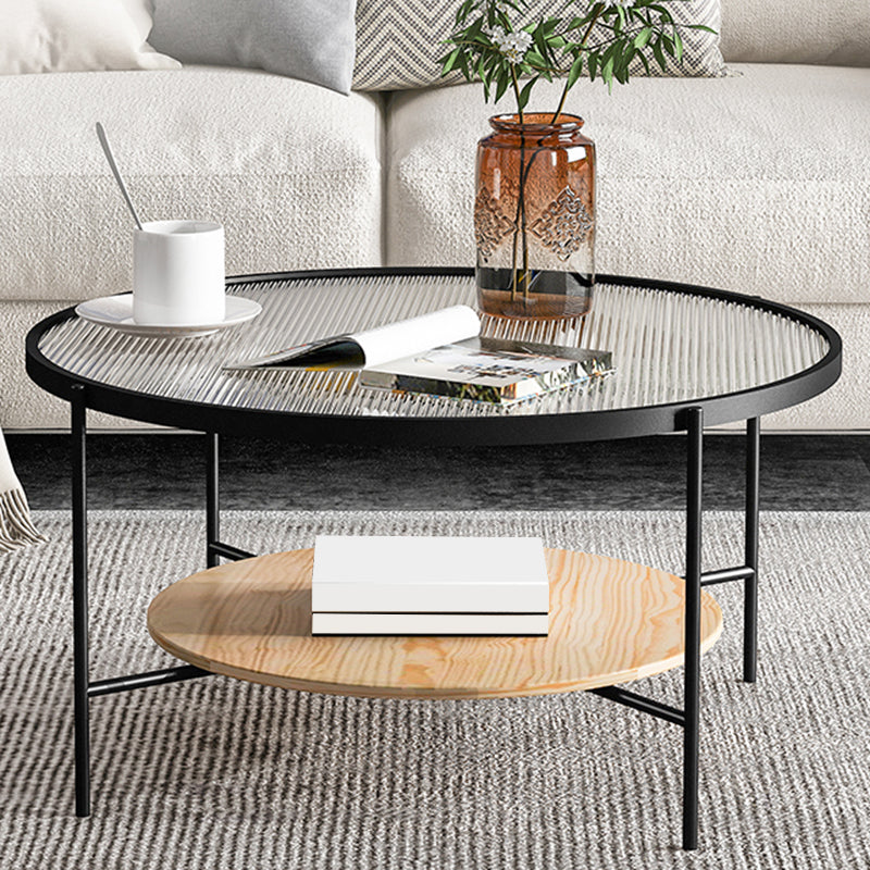 Glass Top 4 Legs Coffee Table Modern Round Cocktail Table in Black/Gold 31.5"L x 31.5"W x 17.7"H Black Natural Clearhalo 'Coffee & Accent Tables' 'Coffee Tables' 'coffee_tables' 'furn' 'furn_coffee_tables' 'Furniture' 'Living Room Furniture' 6218088