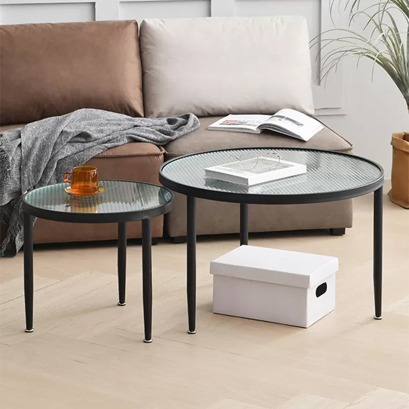 Clear Glass Top Round Coffee Table 3 Legs Cocktail Nesting Table Set 28"L x 28"W x 19"H + 19"L x 19"W x 17"H Clearhalo 'Coffee & Accent Tables' 'Coffee Tables' 'coffee_tables' 'furn' 'furn_coffee_tables' 'Furniture' 'Living Room Furniture' 6218103
