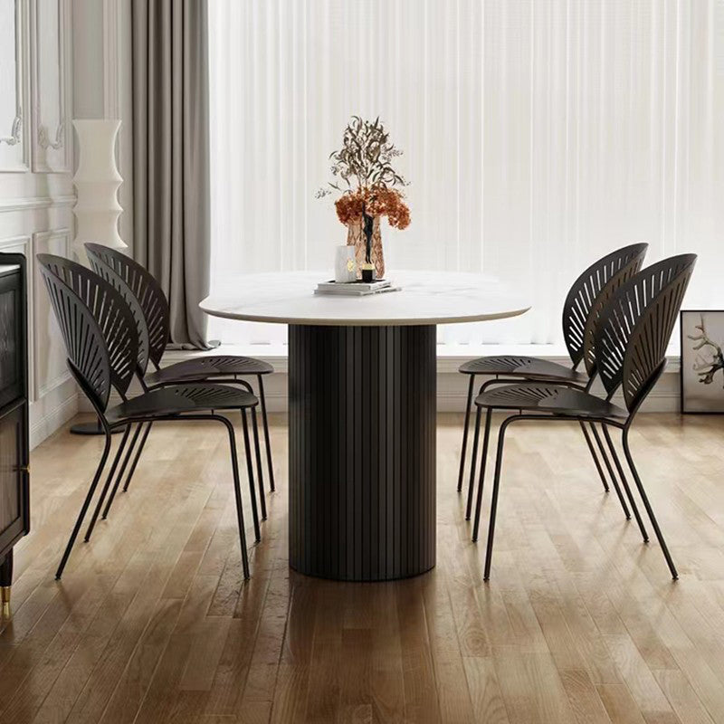 Modern Wooden Table Oval Dinner Room Kitchen Table in Black with Double Pedestal