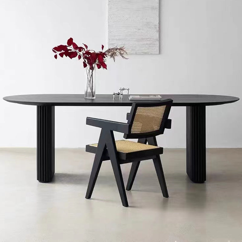Black Double Pedestal Table Oval Solid Wood Dining Table for Home Kitchen Dinner
