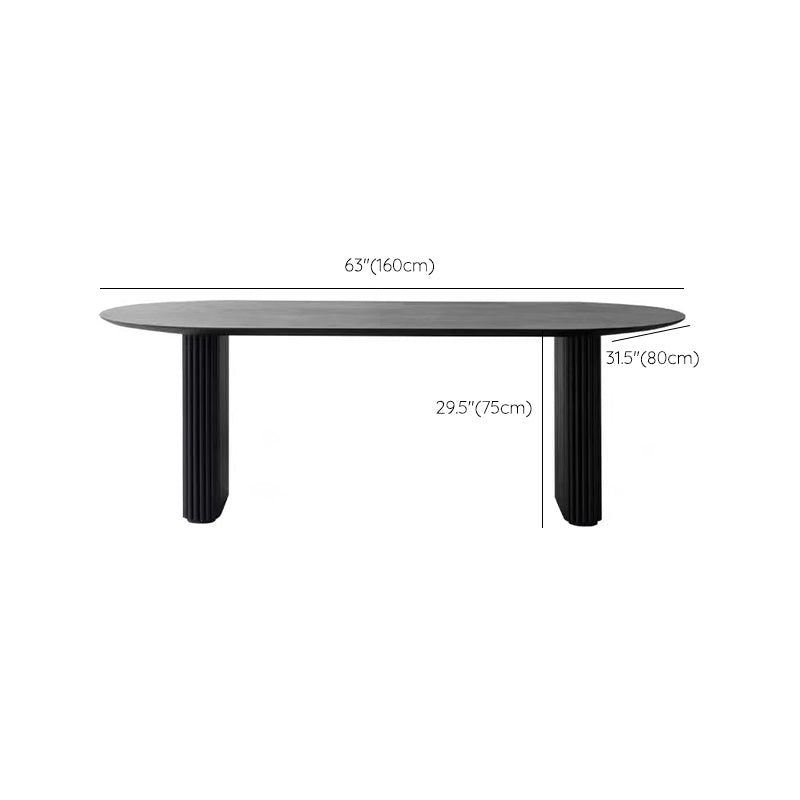 Black Double Pedestal Table Oval Solid Wood Dining Table for Home Kitchen Dinner