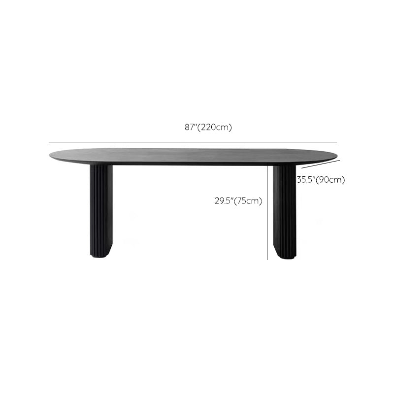 Black Double Pedestal Table Oval Solid Wood Dining Table for Home Kitchen Dinner