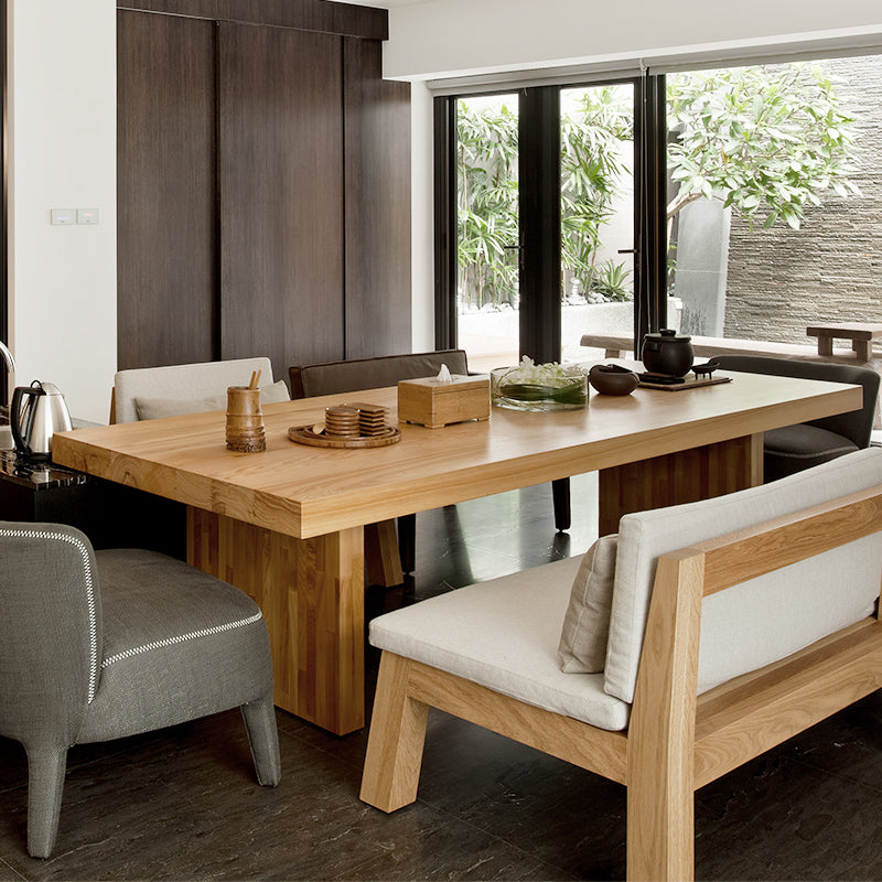 Rectangle Dining Table Modern Wooden Double Pedestal Table in Natural 70.9"L x 31.5"W x 29.5"H Without Chairs Clearhalo 'Dining Tables & Seating' 'Dining Tables' 'dining_table' 'furn' 'furn_dining_table' 'Furniture' 'Kitchen & Dining Furniture' 6218366