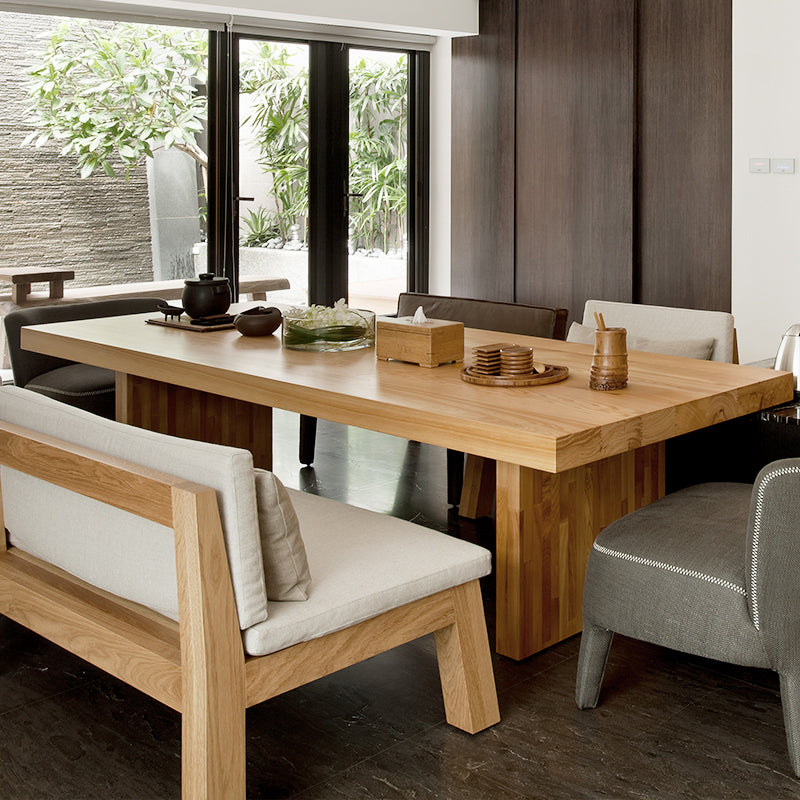 Rectangle Dining Table Modern Wooden Double Pedestal Table in Natural 63"L x 31.5"W x 29.5"H Without Chairs Clearhalo 'Dining Tables & Seating' 'Dining Tables' 'dining_table' 'furn' 'furn_dining_table' 'Furniture' 'Kitchen & Dining Furniture' 6218368