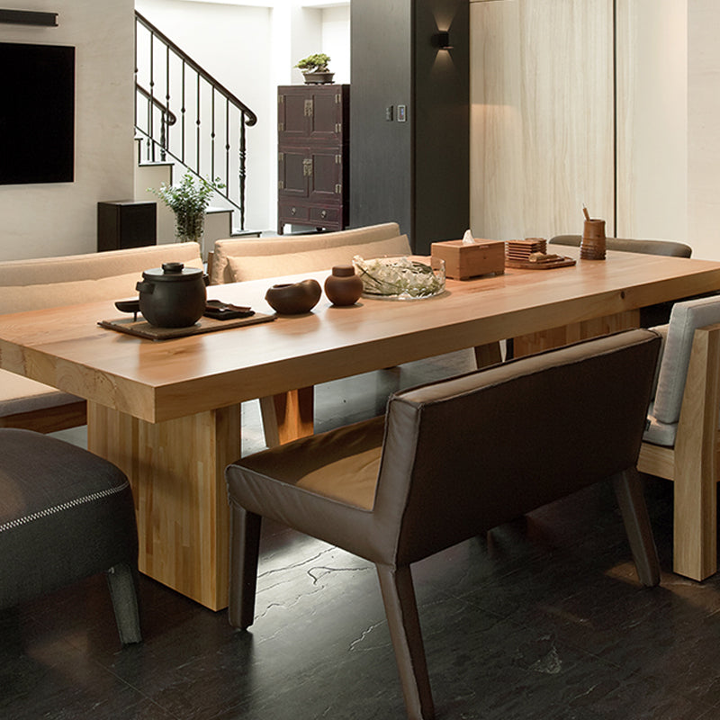 Rectangle Dining Table Modern Wooden Double Pedestal Table in Natural 78.7"L x 35.4"W x 29.5"H Without Chairs Clearhalo 'Dining Tables & Seating' 'Dining Tables' 'dining_table' 'furn' 'furn_dining_table' 'Furniture' 'Kitchen & Dining Furniture' 6218369