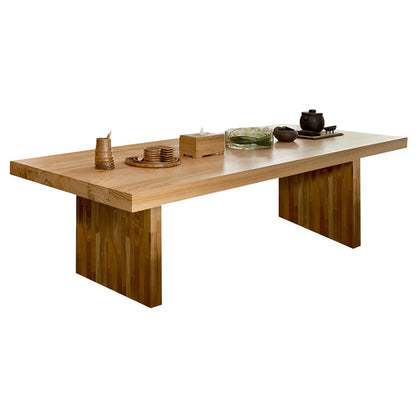 Rectangle Dining Table Modern Wooden Double Pedestal Table in Natural Without Chairs Clearhalo 'Dining Tables & Seating' 'Dining Tables' 'dining_table' 'furn' 'furn_dining_table' 'Furniture' 'Kitchen & Dining Furniture' 6218370