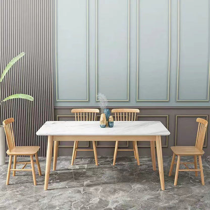 Modern Dining Table Natural Rubberwood Legs Dining Table with White Top