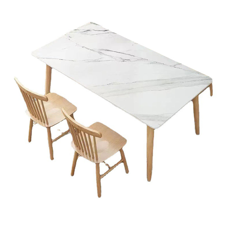 Modern Dining Table Natural Rubberwood Legs Dining Table with White Top