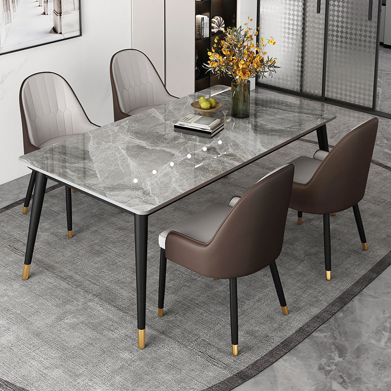 Modern Dining Table Black Frame Stone Dining Table for Dinner Room 55.1"L x 31.5"W x 29.5"H Without Chairs Clearhalo 'Dining Tables & Seating' 'Dining Tables' 'dining_table' 'furn' 'furn_dining_table' 'Furniture' 'Kitchen & Dining Furniture' 6218429
