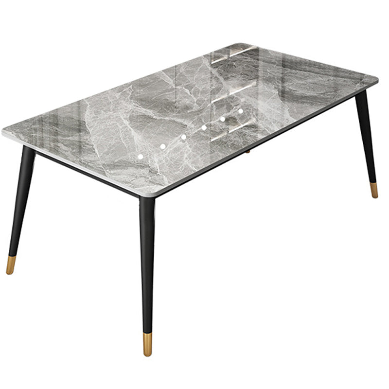 Modern Dining Table Black Frame Stone Dining Table for Dinner Room 78.7"L x 31.5"W x 29.5"H Without Chairs Clearhalo 'Dining Tables & Seating' 'Dining Tables' 'dining_table' 'furn' 'furn_dining_table' 'Furniture' 'Kitchen & Dining Furniture' 6218430