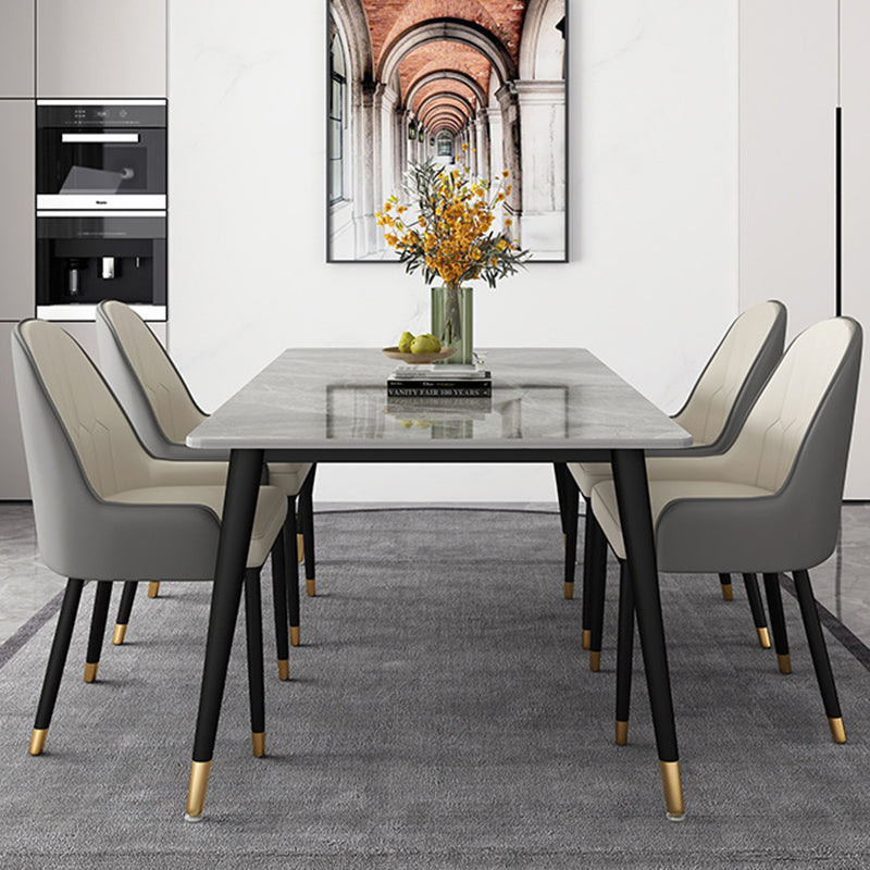 Modern Dining Table Black Frame Stone Dining Table for Dinner Room 51.2"L x 27.6"W x 29.5"H Without Chairs Clearhalo 'Dining Tables & Seating' 'Dining Tables' 'dining_table' 'furn' 'furn_dining_table' 'Furniture' 'Kitchen & Dining Furniture' 6218432