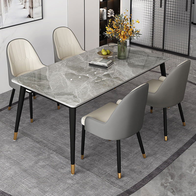 Modern Dining Table Black Frame Stone Dining Table for Dinner Room 63"L x 31.5"W x 29.5"H Without Chairs Clearhalo 'Dining Tables & Seating' 'Dining Tables' 'dining_table' 'furn' 'furn_dining_table' 'Furniture' 'Kitchen & Dining Furniture' 6218433