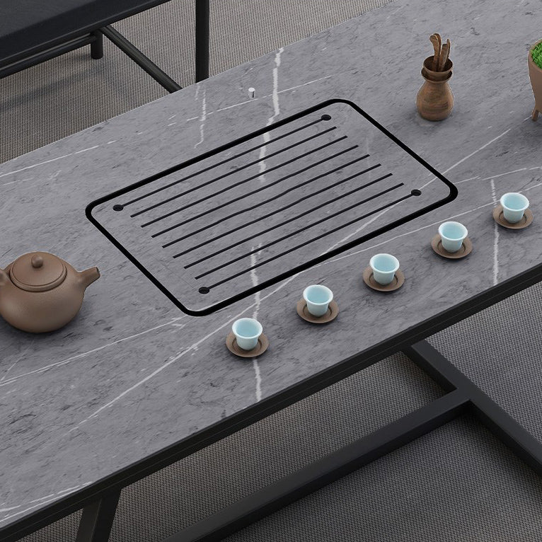 Tavolo in metallo e pietra glam in stile famiglia rettangolare tavolo da pranzo