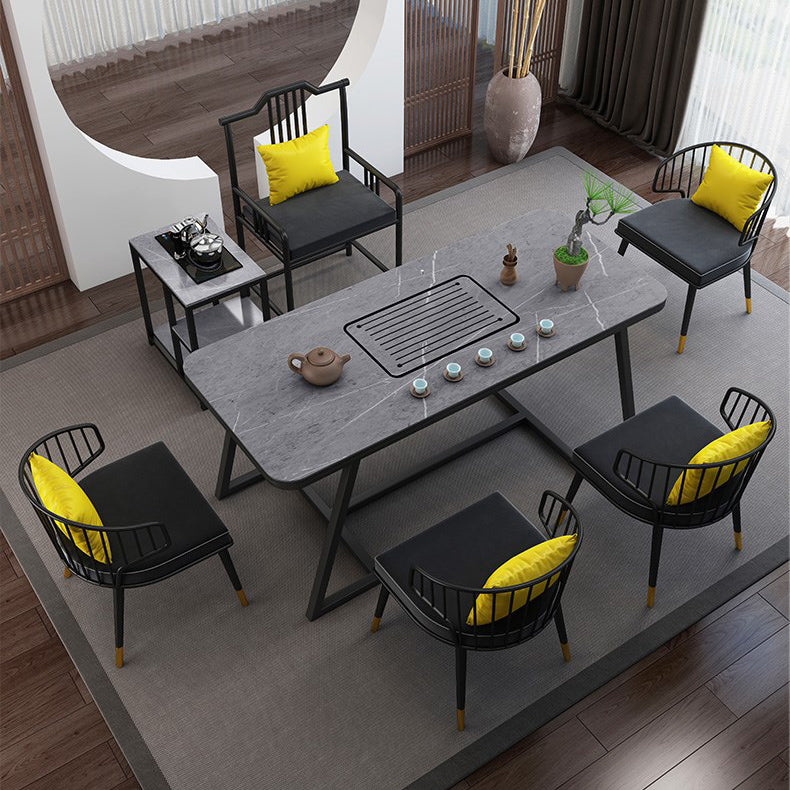 Tavolo in metallo e pietra glam in stile famiglia rettangolare tavolo da pranzo