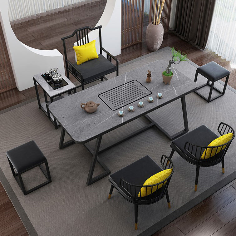 Tavolo in metallo e pietra glam in stile famiglia rettangolare tavolo da pranzo