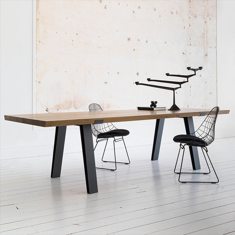Table en métal et bois Table à manger rectangulaire de style moderne du milieu du siècle
