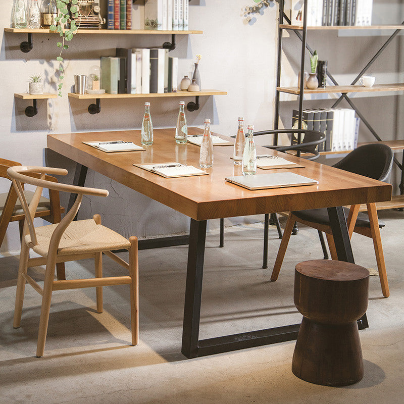 Rectangle Double Pedestal Table Industrial Solid Wood Kitchen Desk 63"L x 31.5"W x 29.5"H Without Chairs Clearhalo 'Dining Tables & Seating' 'Dining Tables' 'dining_table' 'furn' 'furn_dining_table' 'Furniture' 'Kitchen & Dining Furniture' 6218582