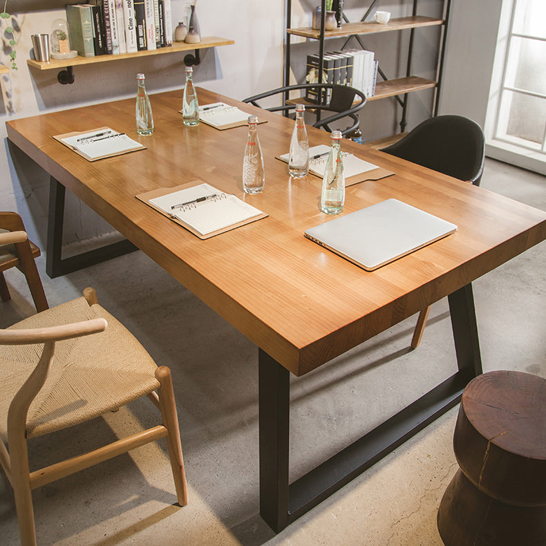 Rectangle Double Pedestal Table Industrial Solid Wood Kitchen Desk Clearhalo 'Dining Tables & Seating' 'Dining Tables' 'dining_table' 'furn' 'furn_dining_table' 'Furniture' 'Kitchen & Dining Furniture' 6218591