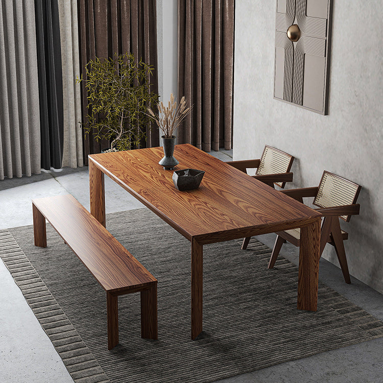 Industrial Rectangle Dining Room Table Solid Wood Fixed Kitchen Desk Walnut Without Chairs Clearhalo 'Dining Tables & Seating' 'Dining Tables' 'dining_table' 'furn' 'furn_dining_table' 'Furniture' 'Kitchen & Dining Furniture' 6218678