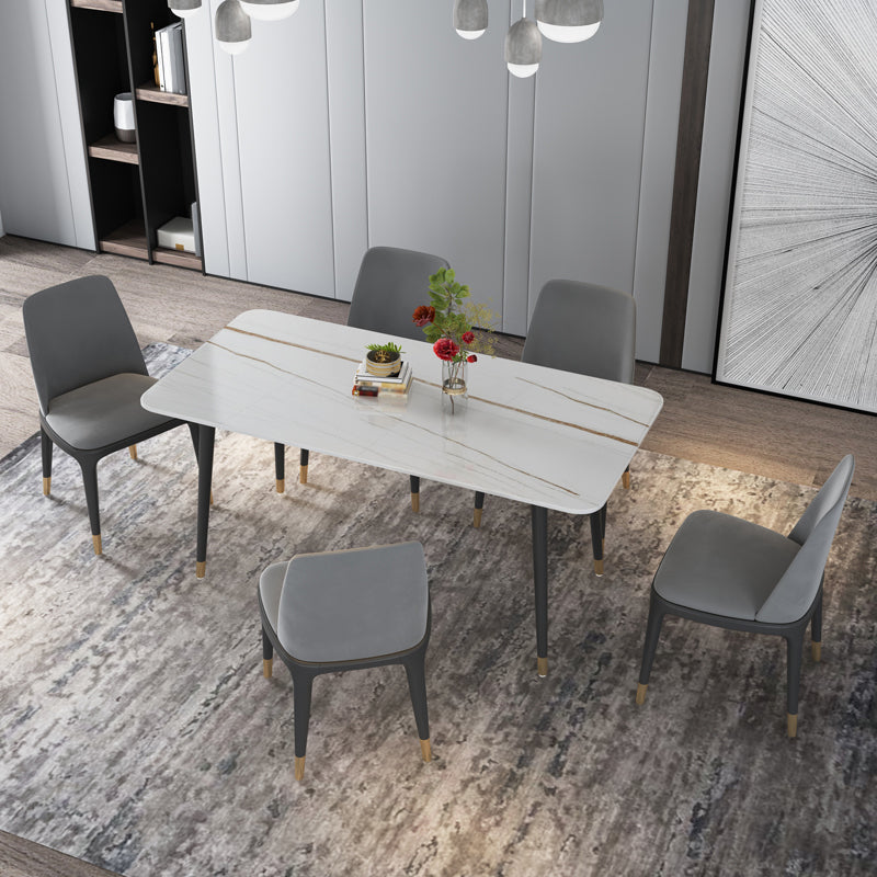 Metal and Stone Table Glam Style Minimalist Home Rectangular Dining Table White 55.1"L x 31.5"W x 29.5"H Without Chairs Clearhalo 'Dining Tables & Seating' 'Dining Tables' 'dining_table' 'furn' 'furn_dining_table' 'Furniture' 'Kitchen & Dining Furniture' 6218717