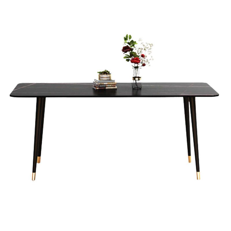 Metal and Stone Table Glam Style Minimalist Home Rectangular Dining Table Black Without Chairs Clearhalo 'Dining Tables & Seating' 'Dining Tables' 'dining_table' 'furn' 'furn_dining_table' 'Furniture' 'Kitchen & Dining Furniture' 6218718
