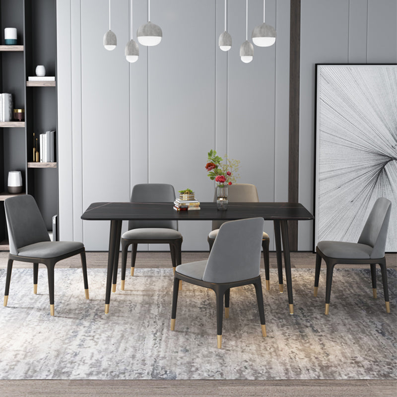 Metal and Stone Table Glam Style Minimalist Home Rectangular Dining Table Black 55.1"L x 31.5"W x 29.5"H Without Chairs Clearhalo 'Dining Tables & Seating' 'Dining Tables' 'dining_table' 'furn' 'furn_dining_table' 'Furniture' 'Kitchen & Dining Furniture' 6218719