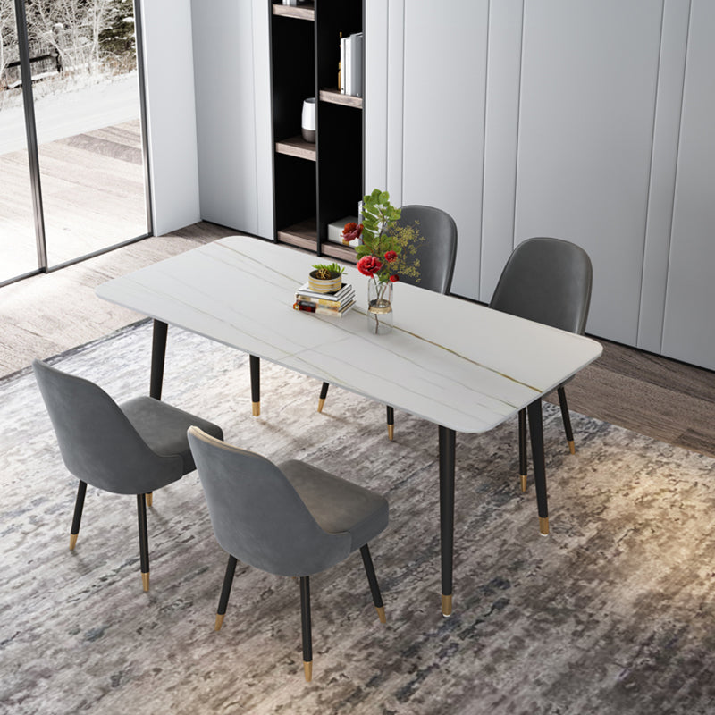 Metal and Stone Table Glam Style Minimalist Home Rectangular Dining Table White 70.9"L x 35.4"W x 29.5"H Without Chairs Clearhalo 'Dining Tables & Seating' 'Dining Tables' 'dining_table' 'furn' 'furn_dining_table' 'Furniture' 'Kitchen & Dining Furniture' 6218720