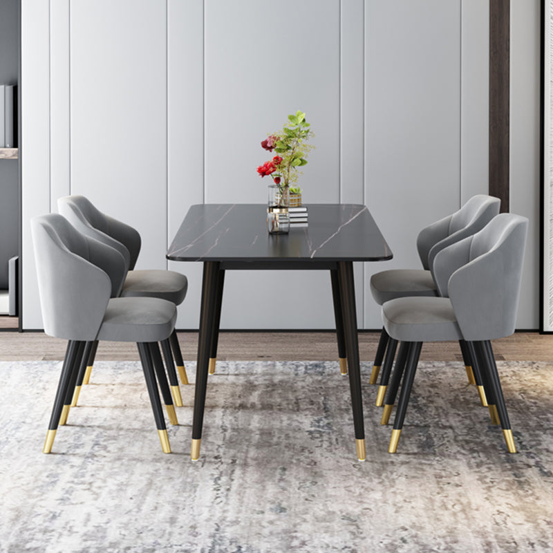 Metal and Stone Table Glam Style Minimalist Home Rectangular Dining Table Black 70.9"L x 35.4"W x 29.5"H Without Chairs Clearhalo 'Dining Tables & Seating' 'Dining Tables' 'dining_table' 'furn' 'furn_dining_table' 'Furniture' 'Kitchen & Dining Furniture' 6218721