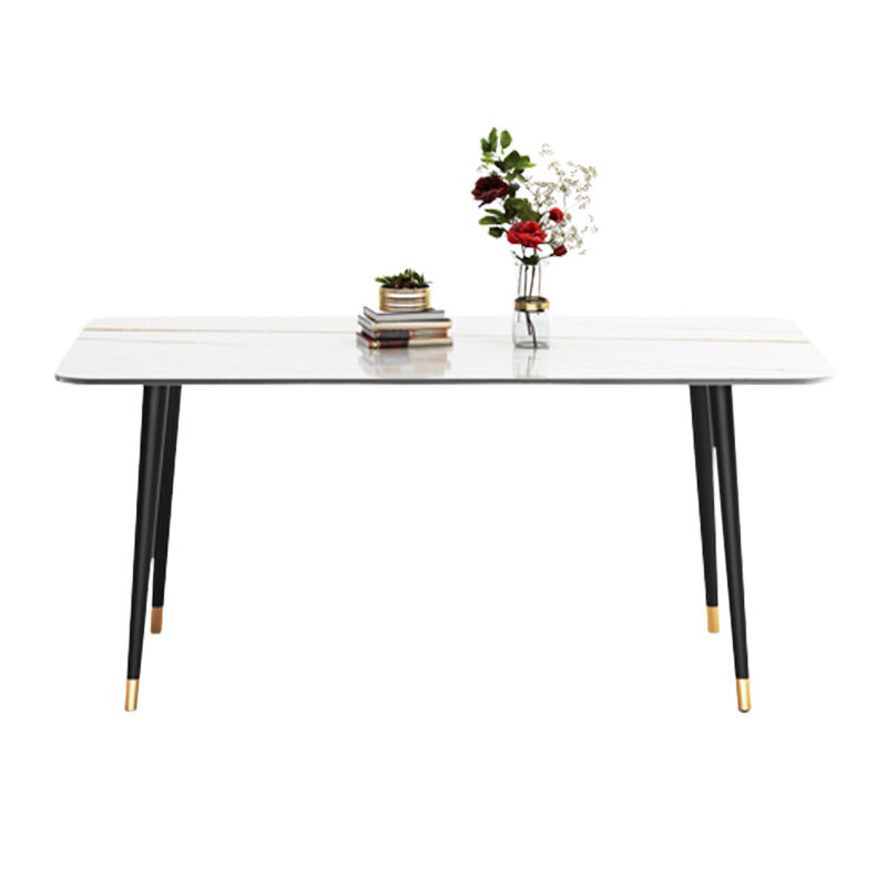 Metal and Stone Table Glam Style Minimalist Home Rectangular Dining Table White Without Chairs Clearhalo 'Dining Tables & Seating' 'Dining Tables' 'dining_table' 'furn' 'furn_dining_table' 'Furniture' 'Kitchen & Dining Furniture' 6218722