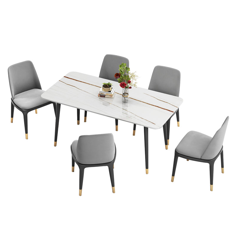 Metal and Stone Table Glam Style Minimalist Home Rectangular Dining Table Clearhalo 'Dining Tables & Seating' 'Dining Tables' 'dining_table' 'furn' 'furn_dining_table' 'Furniture' 'Kitchen & Dining Furniture' 6218727