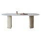 Double Pedestal Dining Room Desk Luxury Oval Sintered Stone Home Fixed Table