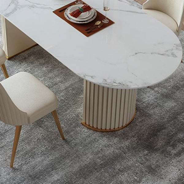 Double Pedestal Dining Room Desk Luxury Oval Sintered Stone Home Fixed Table