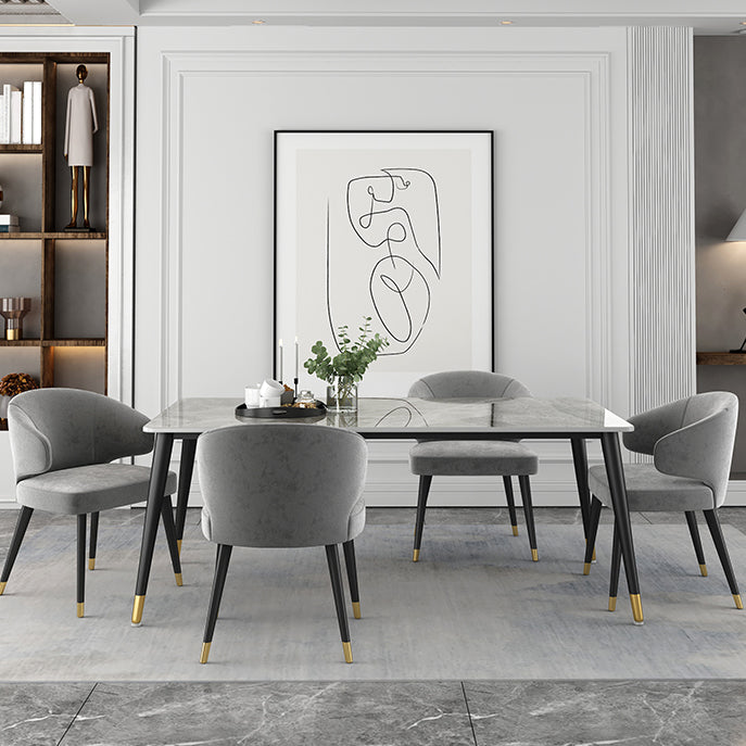 Metal and Stone Table Glam Style Simple Family Rectangular Dining Table 70.9"L x 35.4"W x 29.5"H Without Chairs Clearhalo 'Dining Tables & Seating' 'Dining Tables' 'dining_table' 'furn' 'furn_dining_table' 'Furniture' 'Kitchen & Dining Furniture' 6218751