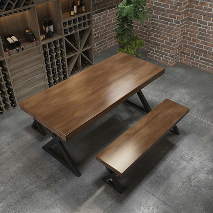 Mesa de comedor rectangular con escritorio de cocina industrial de madera maciza con pedestal doble