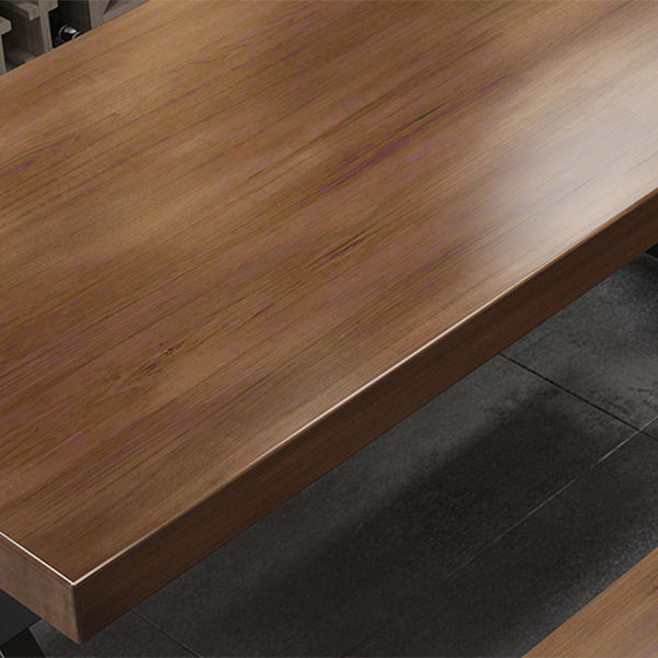 Mesa de comedor rectangular con escritorio de cocina industrial de madera maciza con pedestal doble