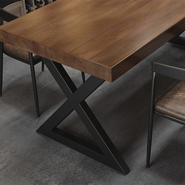 Mesa de comedor rectangular con escritorio de cocina industrial de madera maciza con pedestal doble