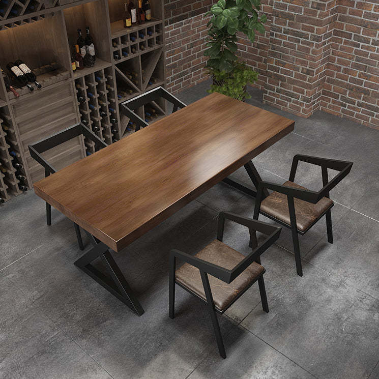 Mesa de comedor rectangular con escritorio de cocina industrial de madera maciza con pedestal doble