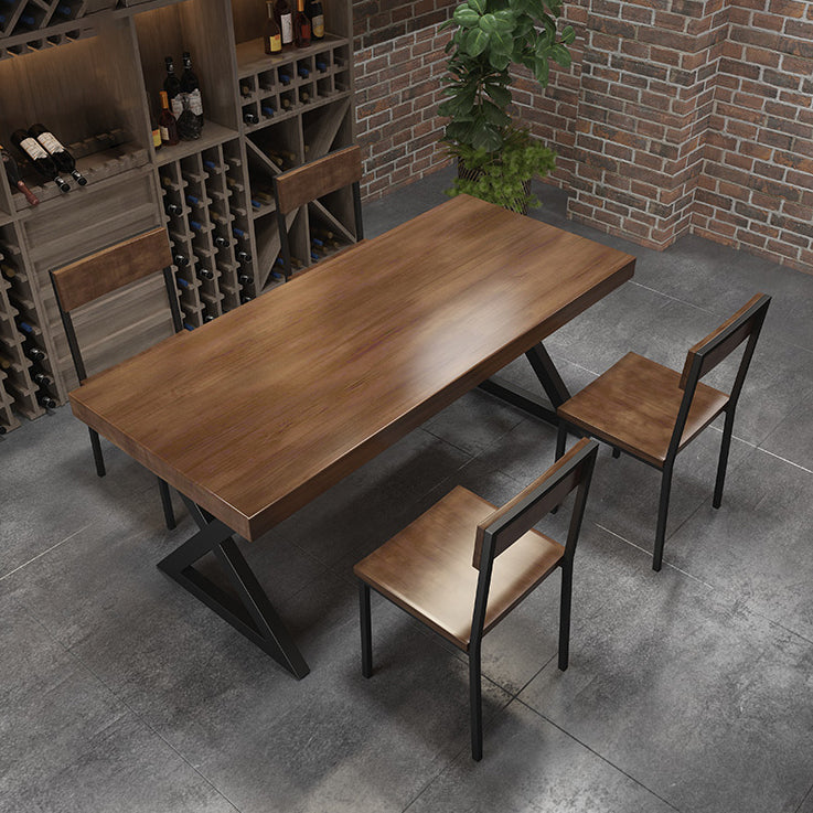 Mesa de comedor rectangular con escritorio de cocina industrial de madera maciza con pedestal doble