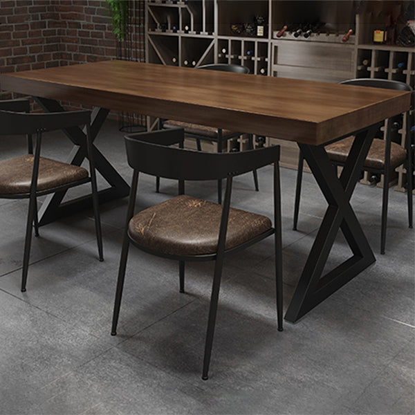 Mesa de comedor rectangular con escritorio de cocina industrial de madera maciza con pedestal doble