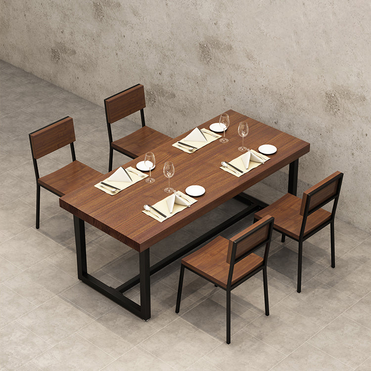 Solid Wood Fixed Dining Table Industrial Kitchen Table with Trestle Base 63"L x 27.6"W x 29.5"H Without Chairs Clearhalo 'Dining Tables & Seating' 'Dining Tables' 'dining_table' 'furn' 'furn_dining_table' 'Furniture' 'Kitchen & Dining Furniture' 6218783