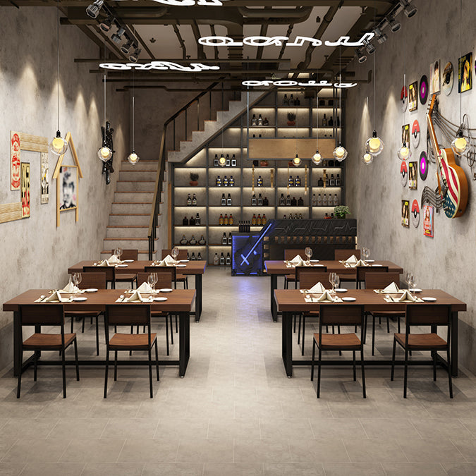 Solid Wood Fixed Dining Table Industrial Kitchen Table with Trestle Base Clearhalo 'Dining Tables & Seating' 'Dining Tables' 'dining_table' 'furn' 'furn_dining_table' 'Furniture' 'Kitchen & Dining Furniture' 6218789